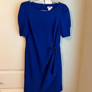 DKNY Cobalt Blue Short Sleeve Sheath Dress with Side Ring Tie